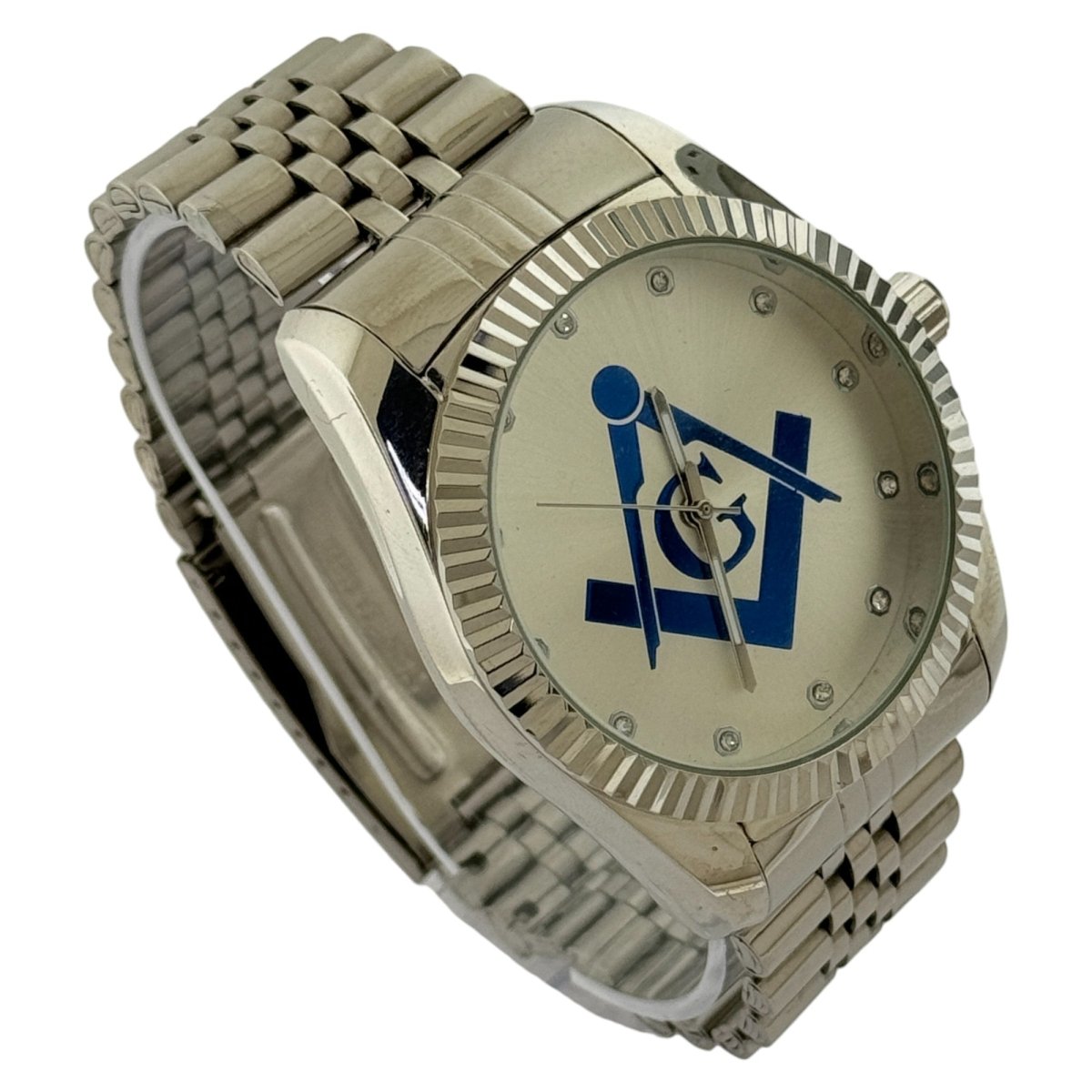 Captain Bling Masonic Silver Stainless Steel Watch: Blue Tone