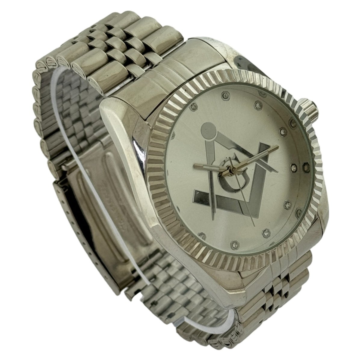Captain Bling Masonic Silver Stainless Steel Watch: Silver Tone