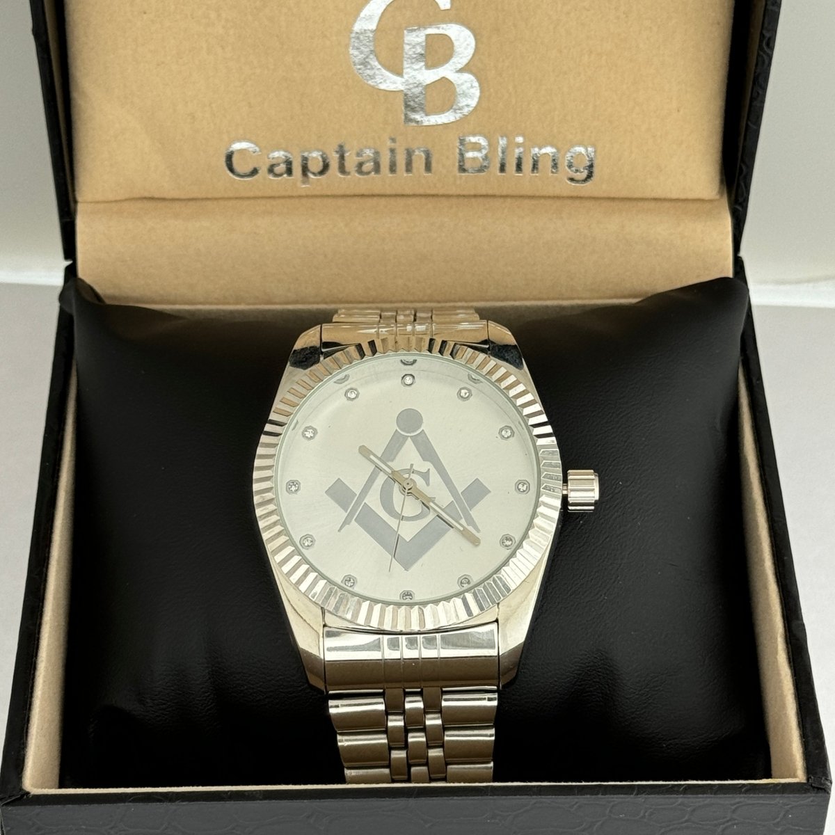 Captain Bling Masonic Silver Stainless Steel Watch: Silver Tone