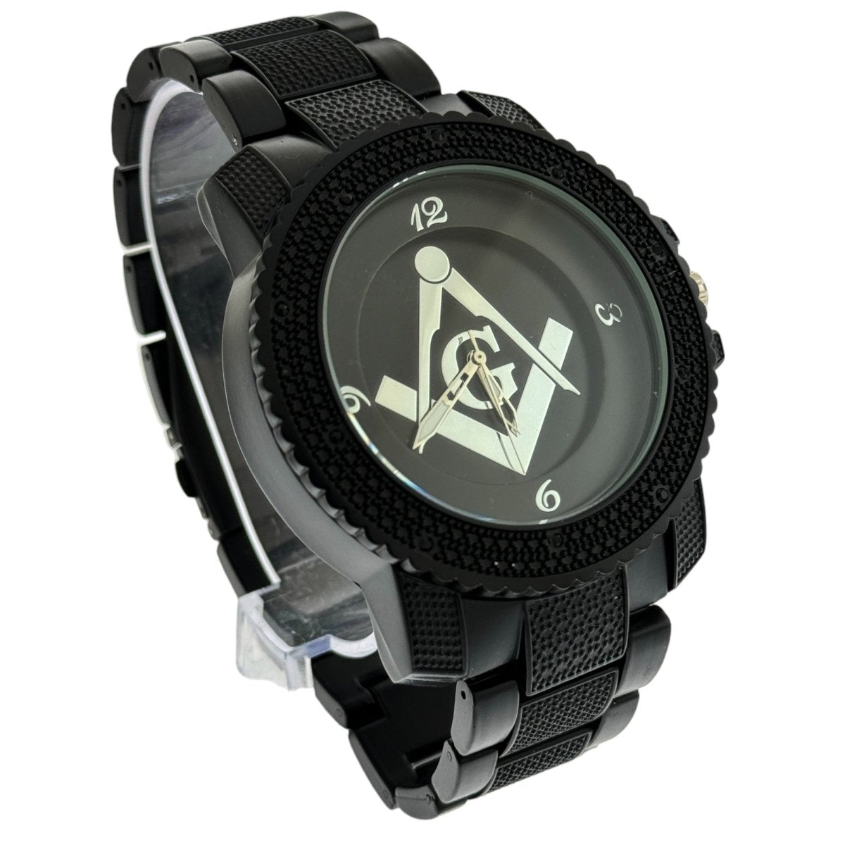 Captain Bling Masonic Watch: Black and Silver Tone Metal Band, Quartz Movement