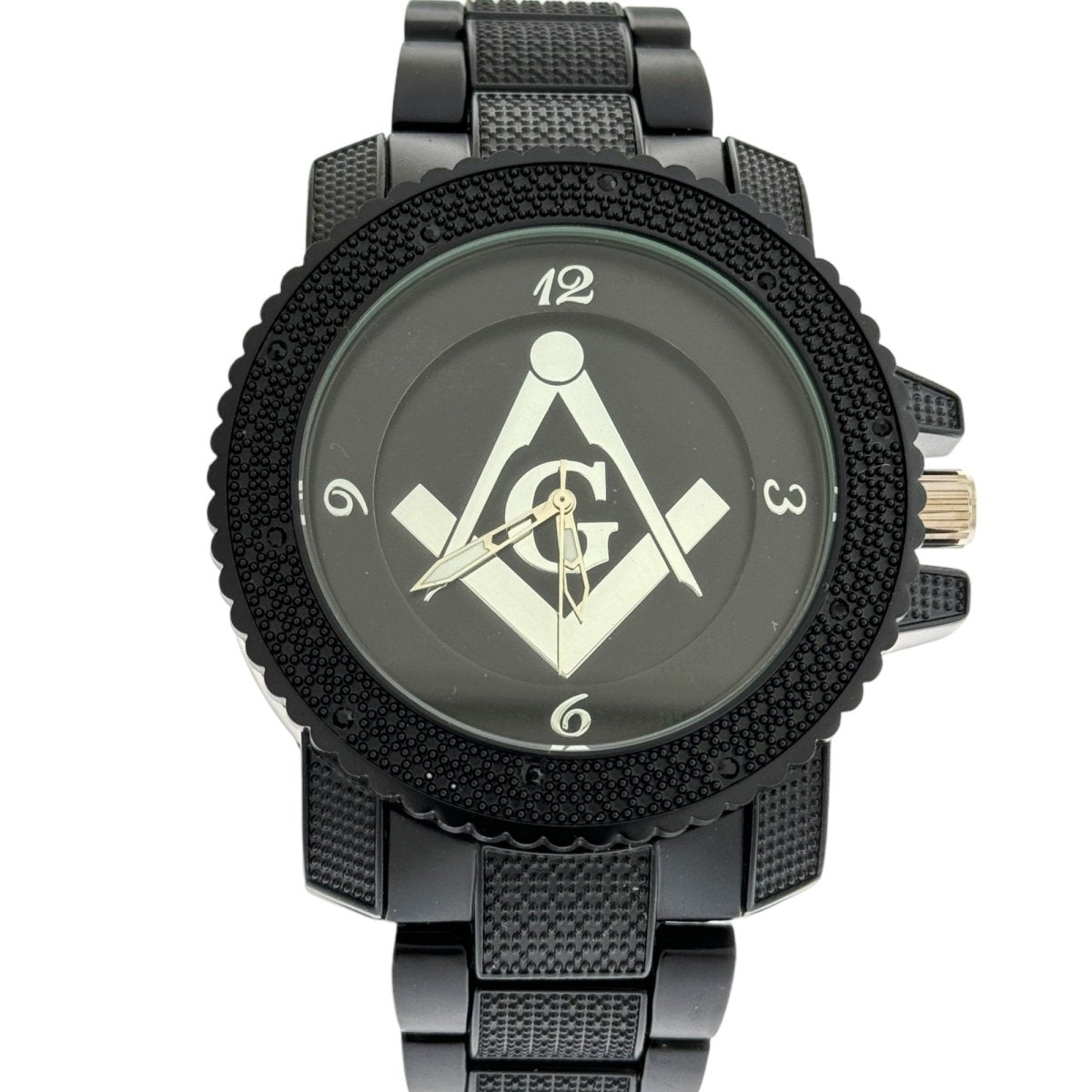 Captain Bling Masonic Watch: Black and Silver Tone Metal Band, Quartz Movement