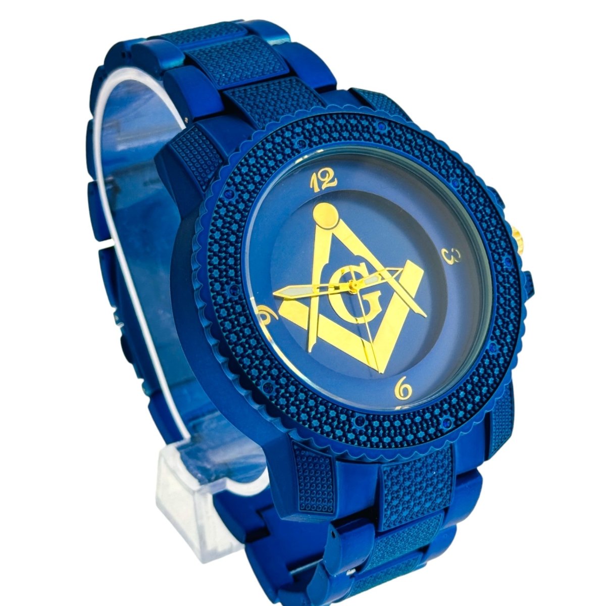 Captain Bling Masonic Watch: Blue and Gold Tone Metal Band, Quartz Movement