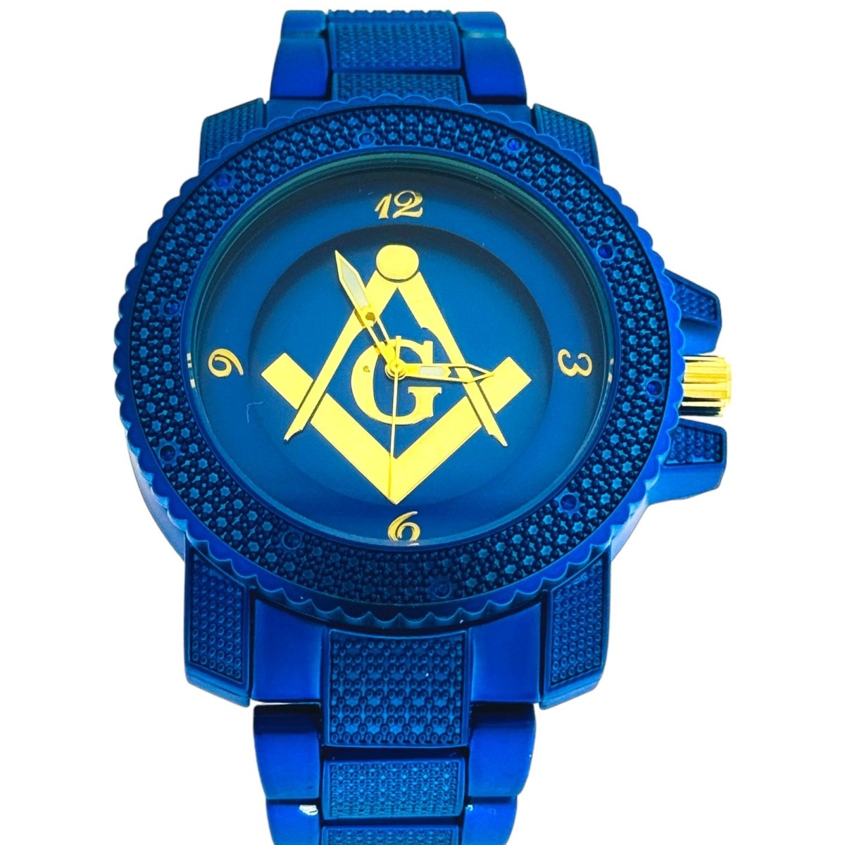 Captain Bling Masonic Watch: Blue and Gold Tone Metal Band, Quartz Movement