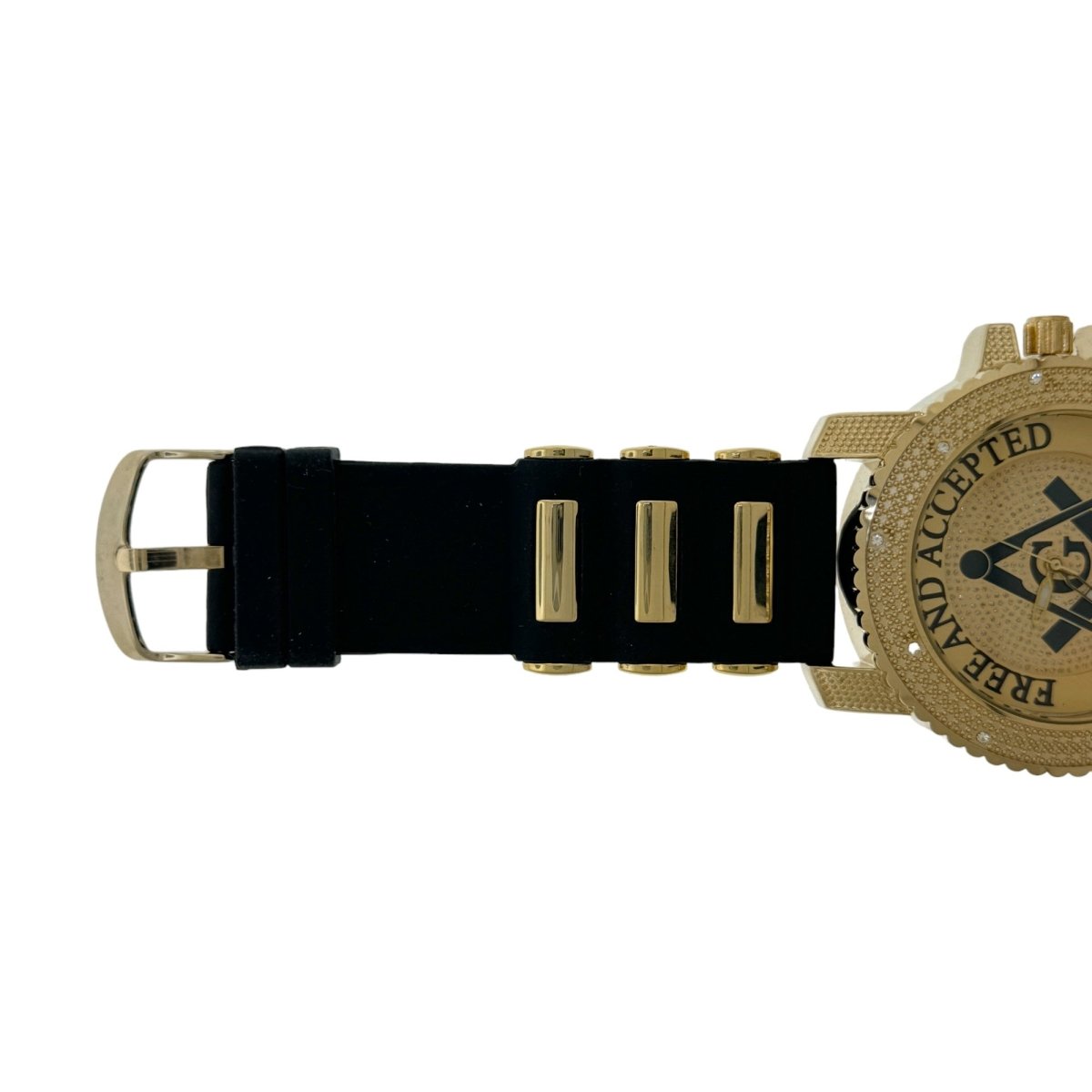 Captain Bling Masonic Watch: Gold Case with Black Rubber Strap