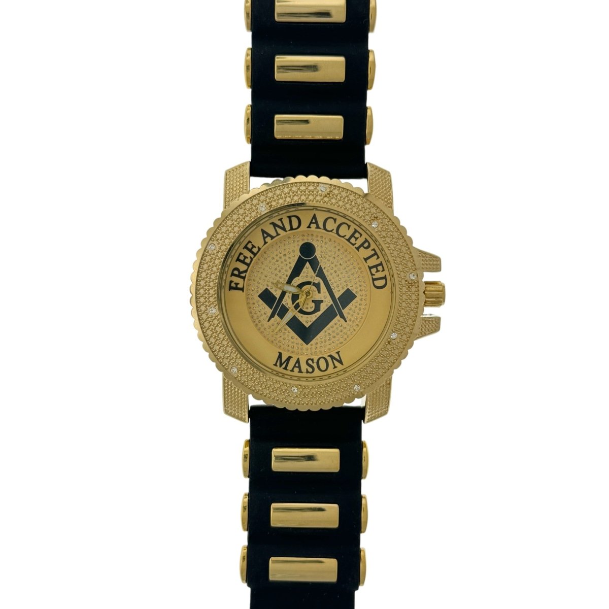 Captain Bling Masonic Watch: Gold Case with Black Rubber Strap