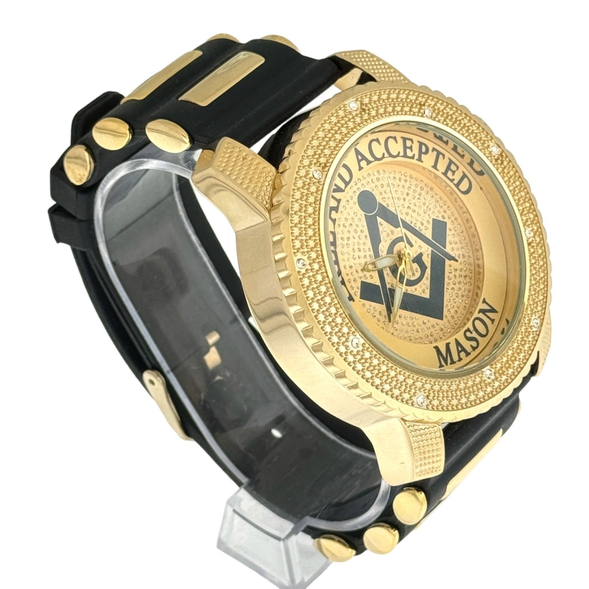 Captain Bling Masonic Watch: Gold Case with Black Rubber Strap