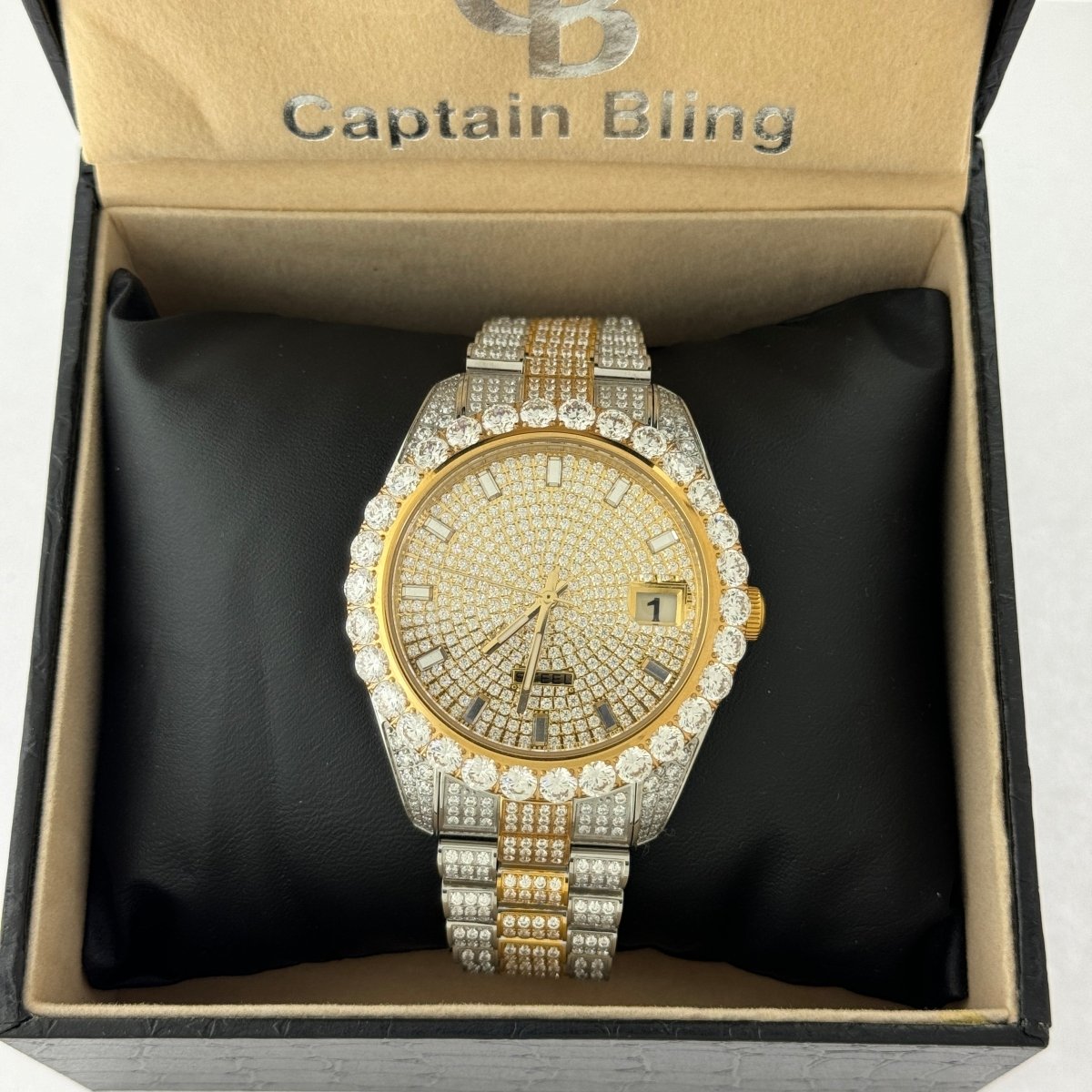 Captain Bling Men's Dual Tone Stainless Steel | Busted Iced Out Watch | CNC Setting