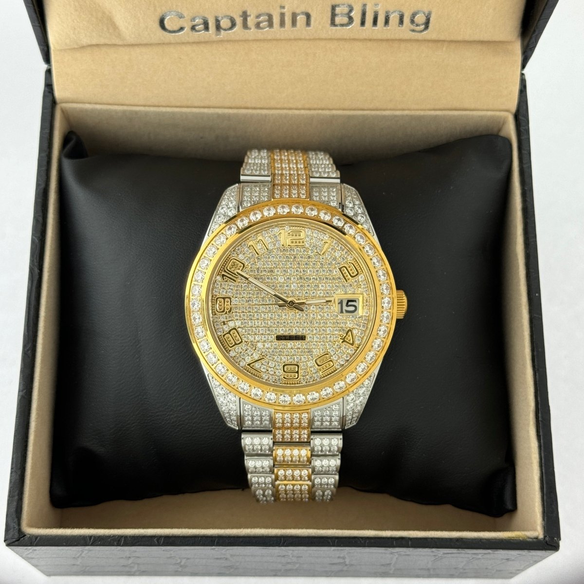 Captain Bling Men's Dual Tone Stainless Steel | Busted Iced Out Watch | CNC Setting