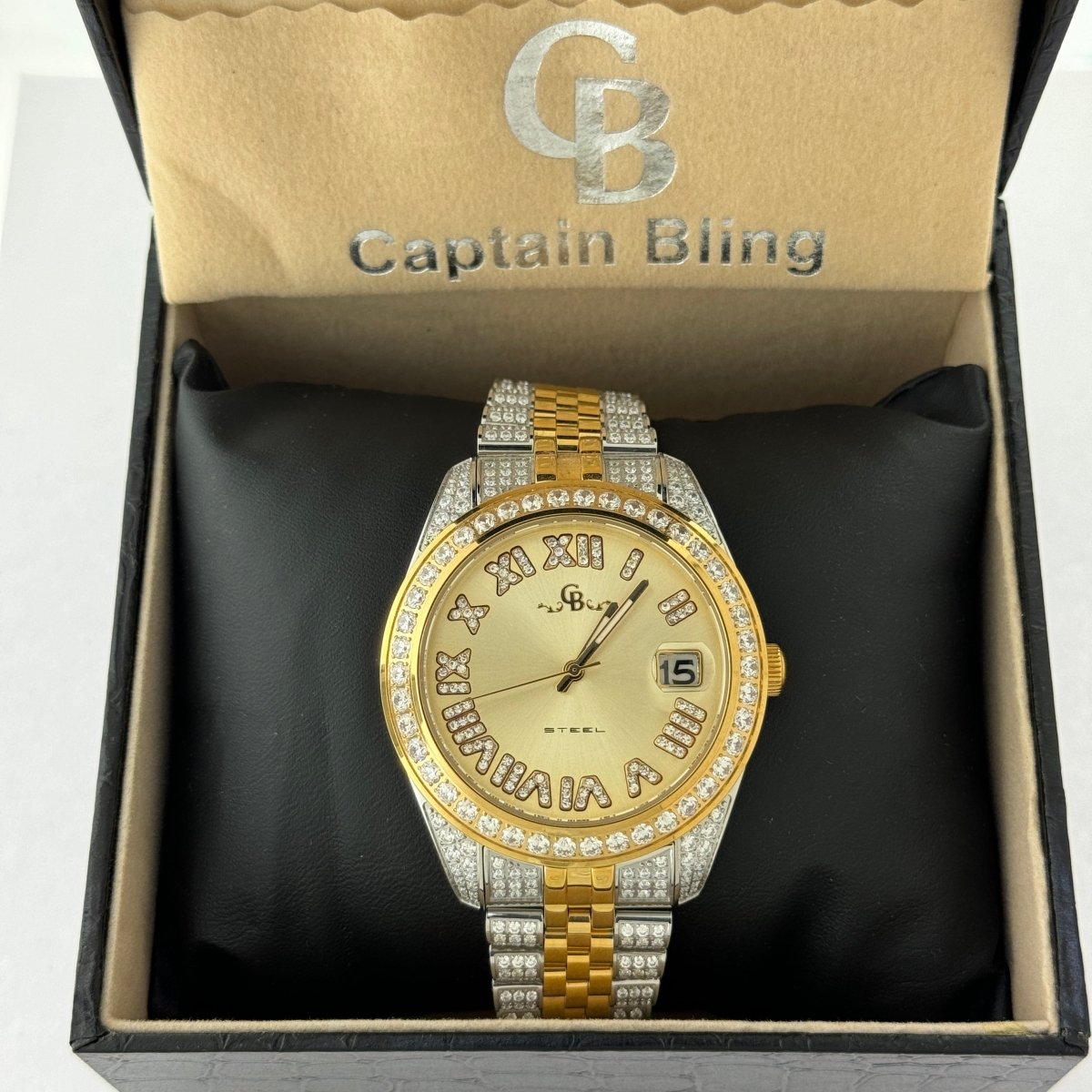 Captain Bling Men's Dual Tone Stainless Steel | Busted Iced Out Watch | CNC Setting