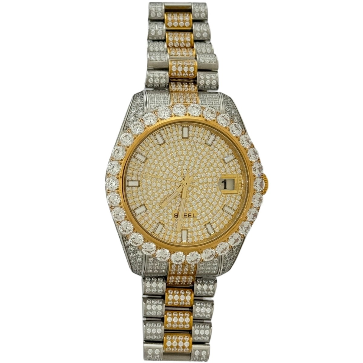 Captain Bling Men's Dual Tone Stainless Steel | Busted Iced Out Watch | CNC Setting