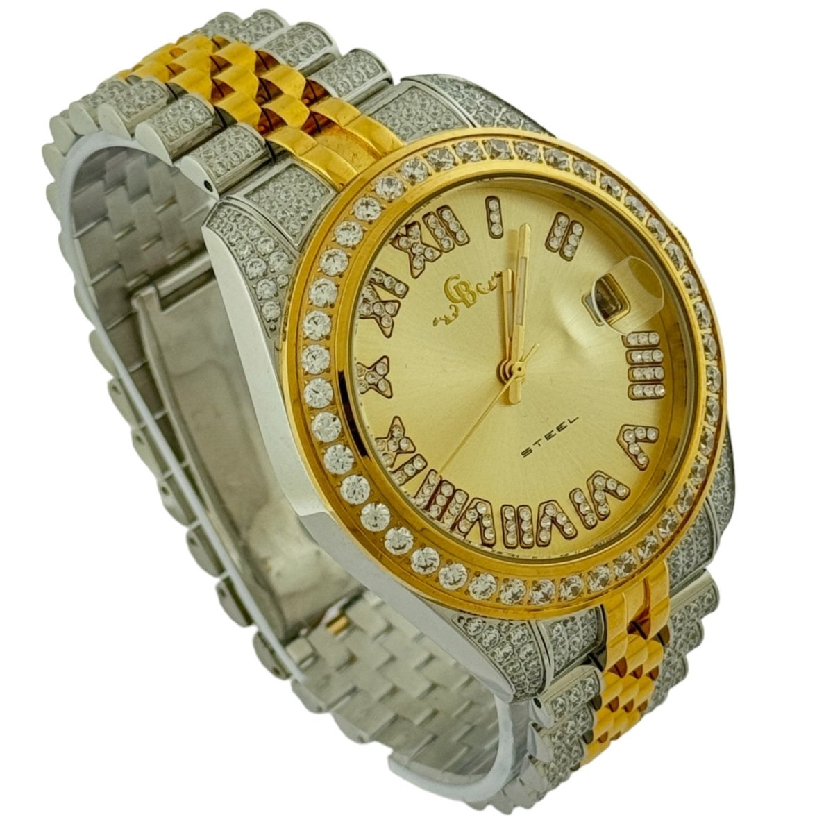 Captain Bling Men's Dual Tone Stainless Steel | Busted Iced Out Watch | CNC Setting