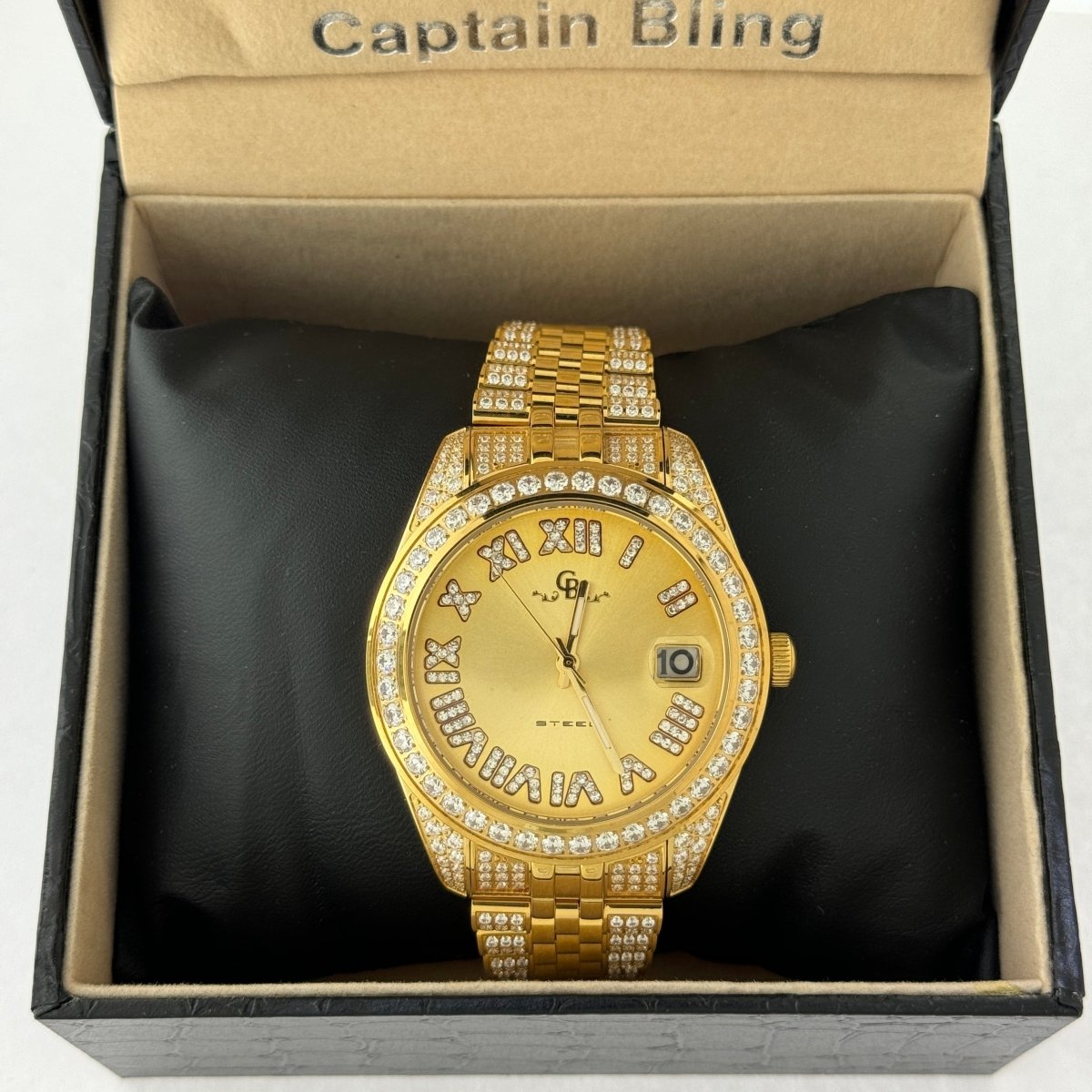 Captain Bling Men's Gold Stainless Steel | Busted Iced Out Watch | CNC setting