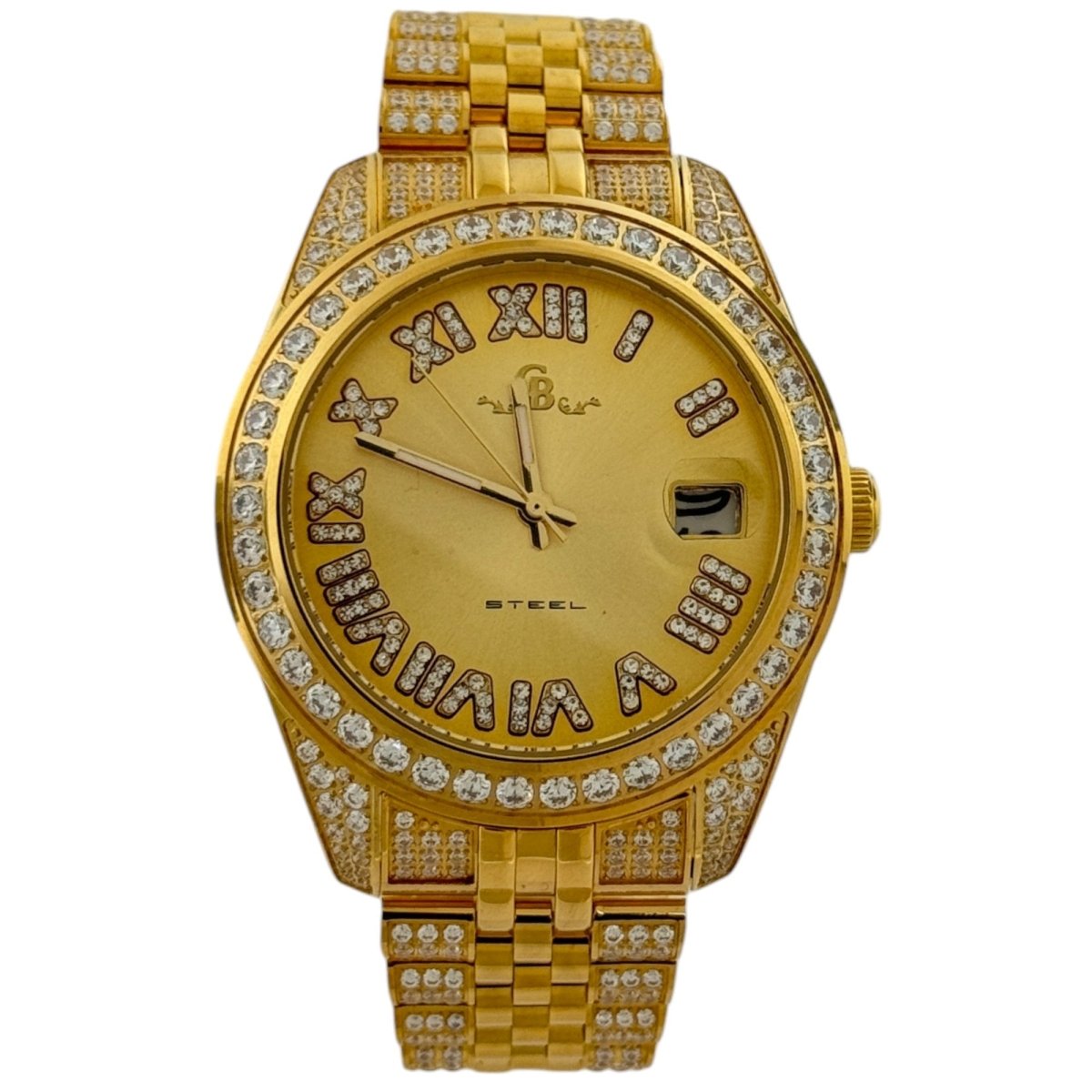 Captain Bling Men's Gold Stainless Steel | Busted Iced Out Watch | CNC setting