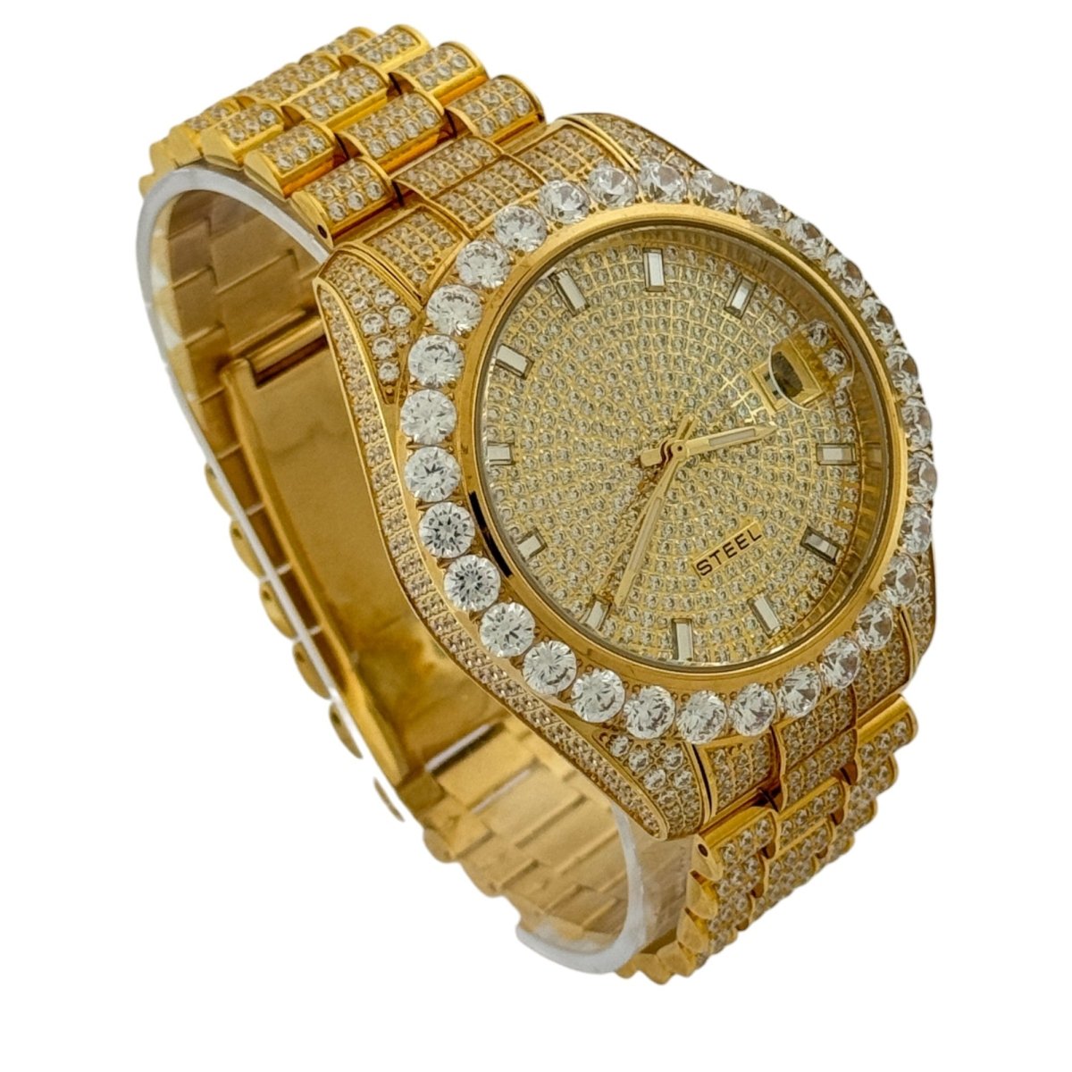 Captain Bling Men's Gold Stainless Steel | Busted Iced Out Watch | CNC setting