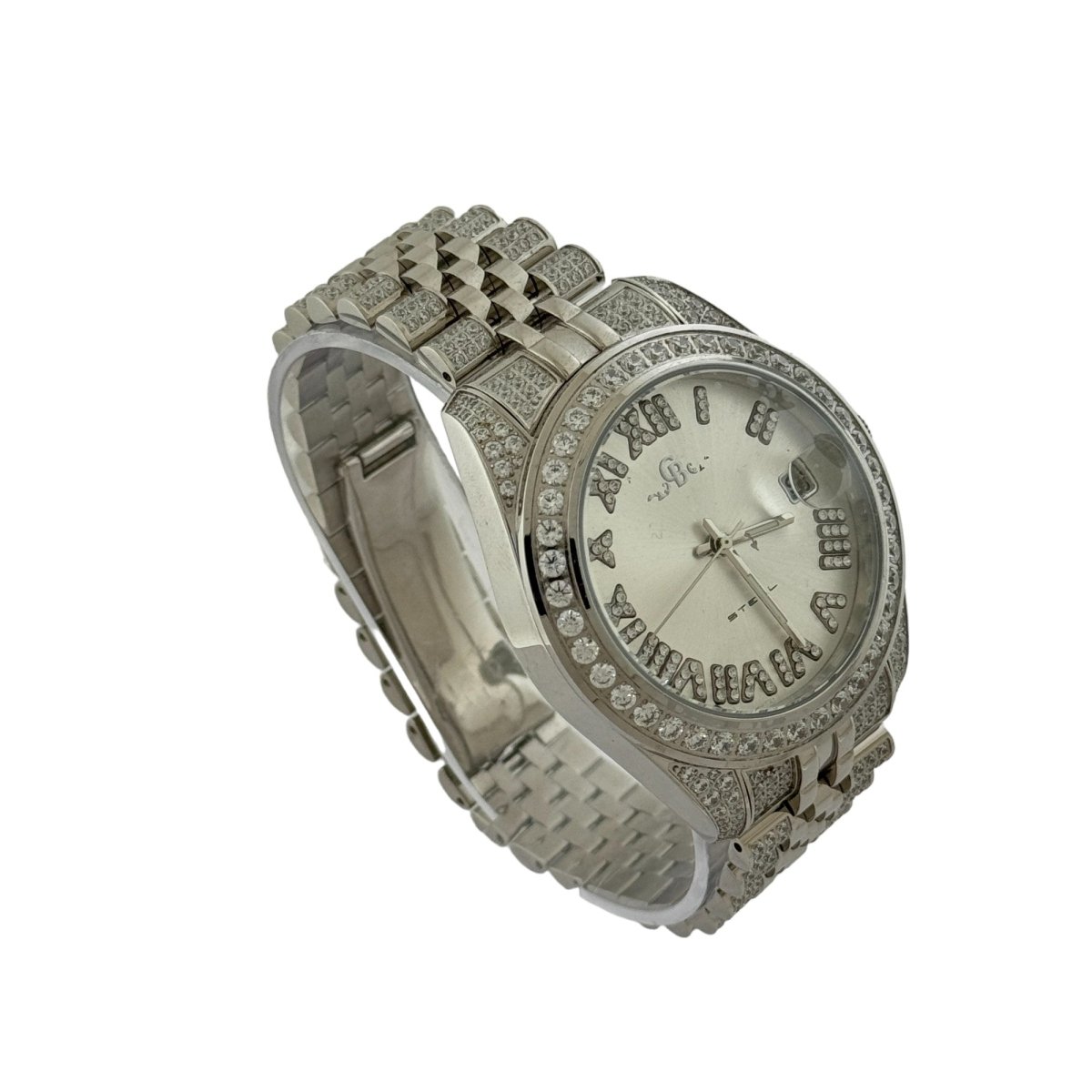 Captain Bling Men's Silver Stainless Steel | Busted Iced Out Watch | CNC Setting