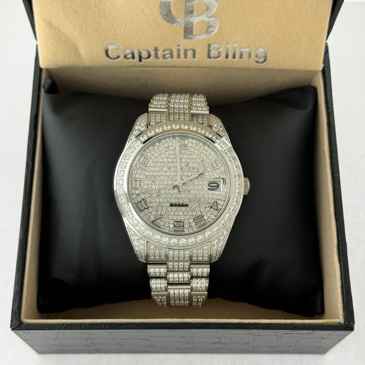 Captain Bling Men's Silver Stainless Steel | Busted Iced Out Watch | CNC Setting