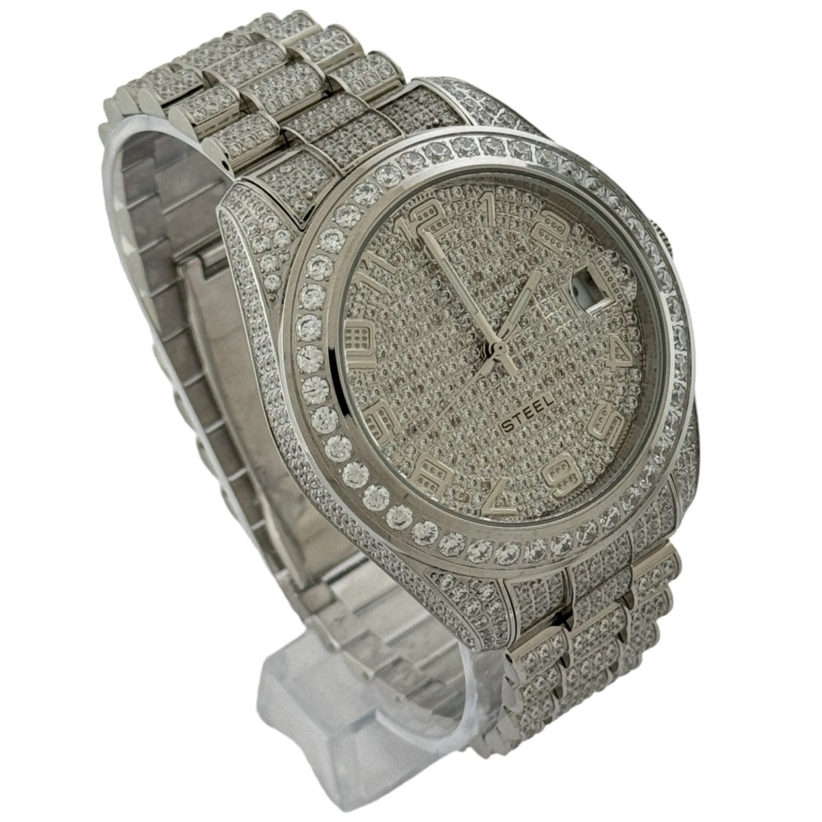 Captain Bling Men's Silver Stainless Steel | Busted Iced Out Watch | CNC Setting