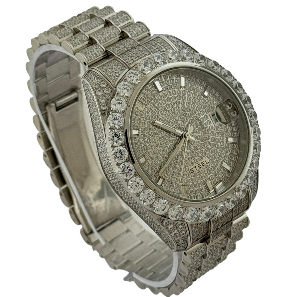 Captain Bling Men's Silver Stainless Steel | Busted Iced Out Watch | CNC Setting