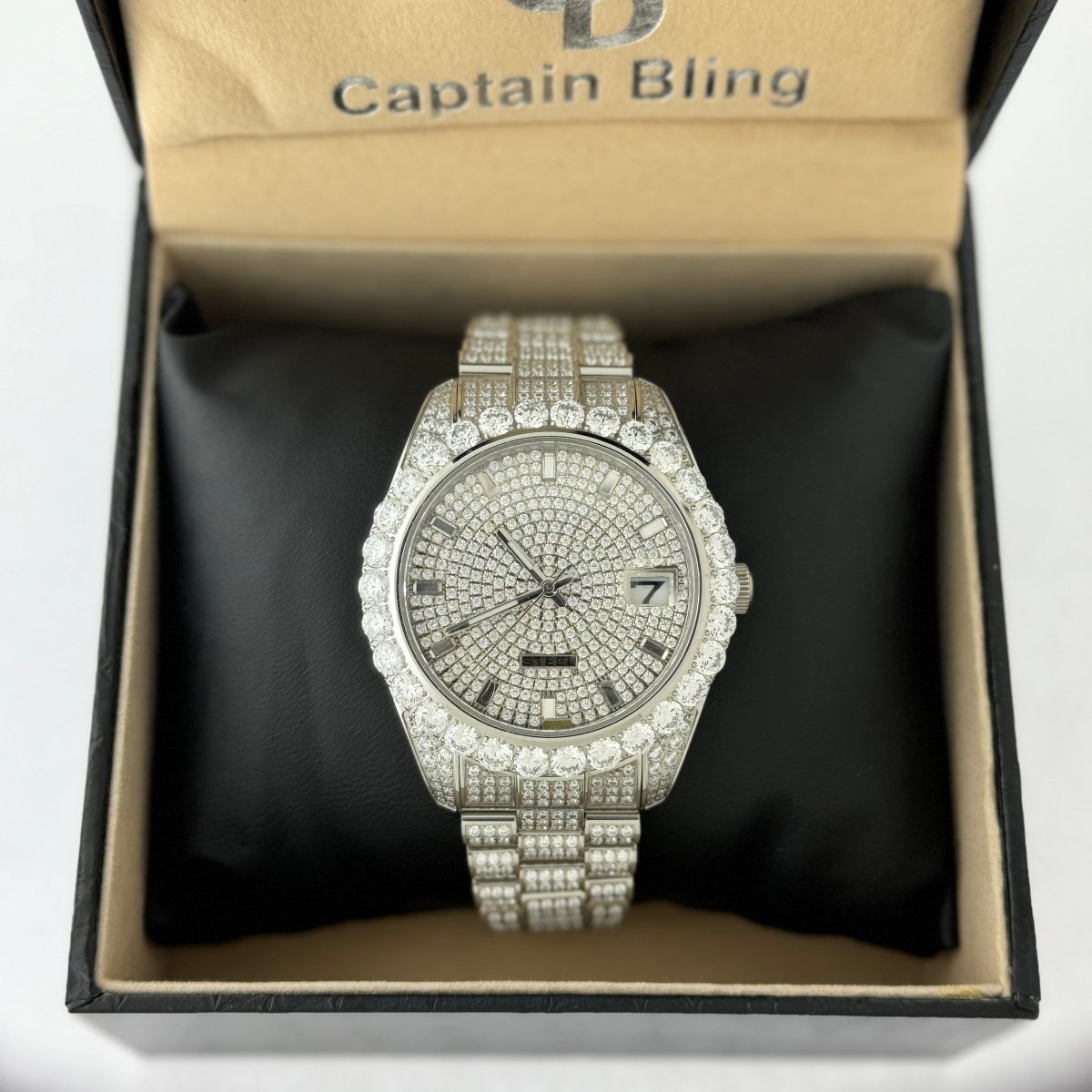 Captain Bling Men's Silver Stainless Steel | Busted Iced Out Watch | CNC Setting