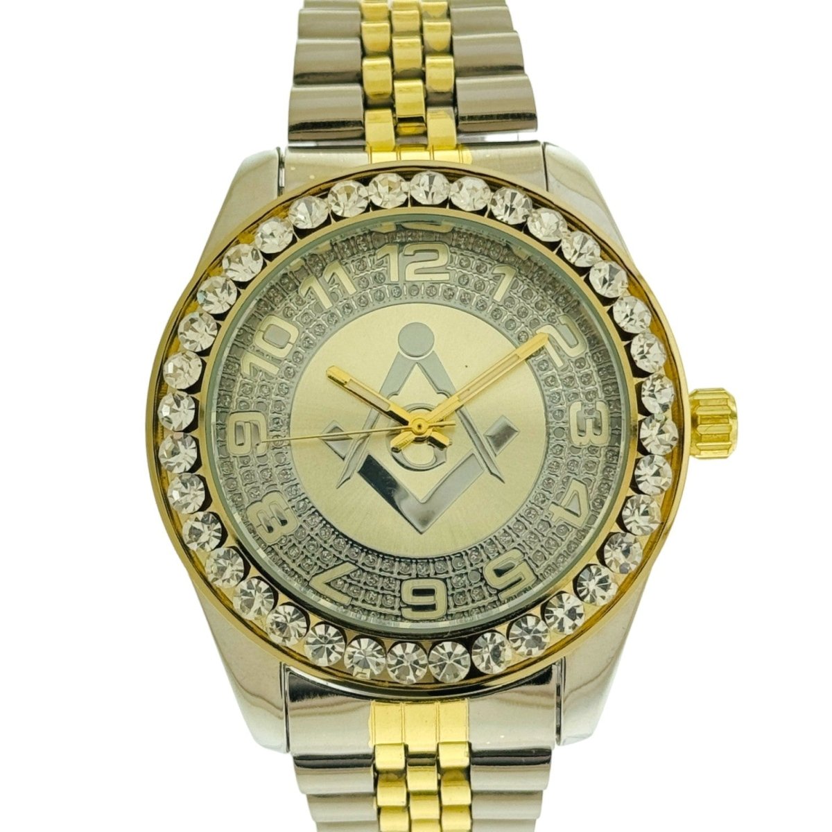 Captain Bling Quartz Masonic Edition: Dual Tone Diamond - Encrusted Numerals.