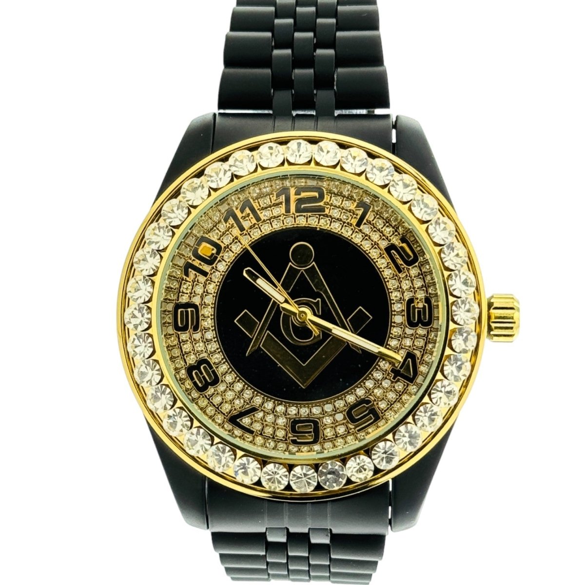 Captain Bling Quartz Masonic Edition:Black Dial with Diamond - Encrusted Numerals.