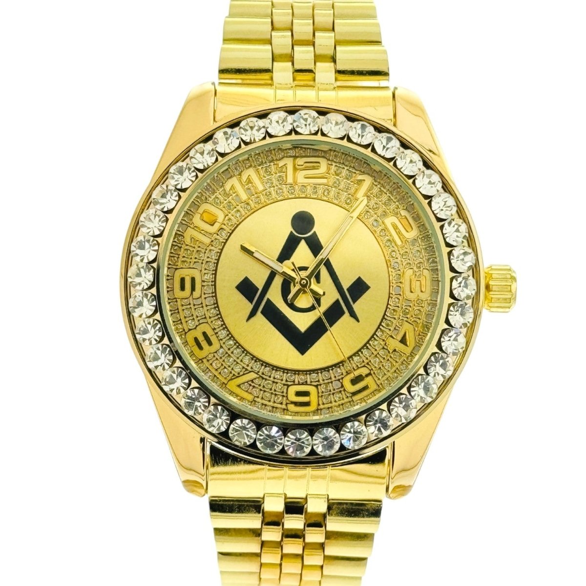 Captain Bling Quartz Masonic Edition:Gold Dial with Diamond - Encrusted Numerals.