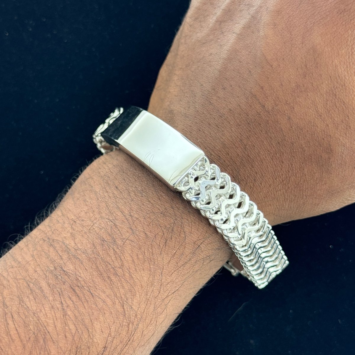 Double Franco Link Sterling Silver ID Bracelet