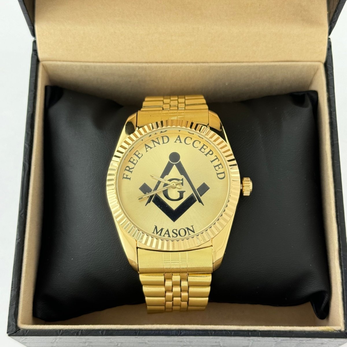 Free and Accepted Masonic Gold Stainless Steel Watch