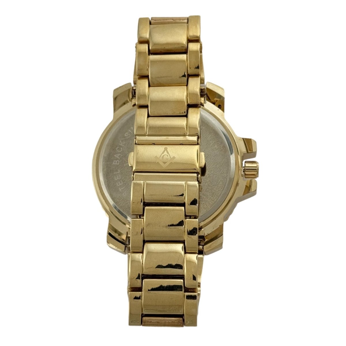 Free and Accepted Masonic Iced Out Gold Stainless Steel Watch