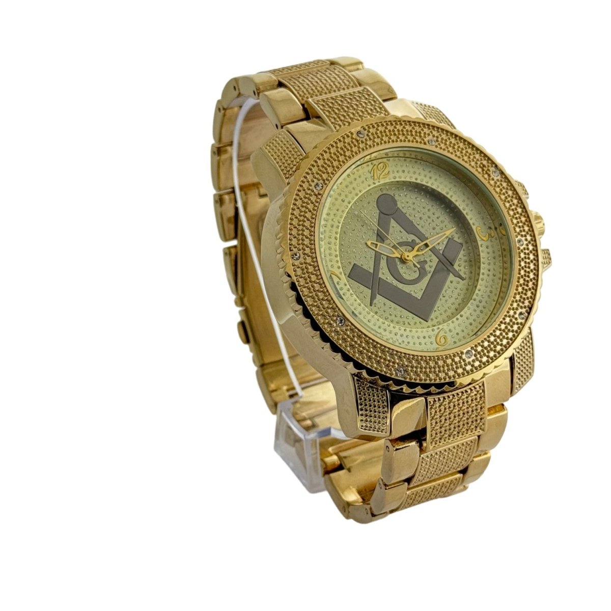 Masonic Iced Out Gold Stainless Steel Watch