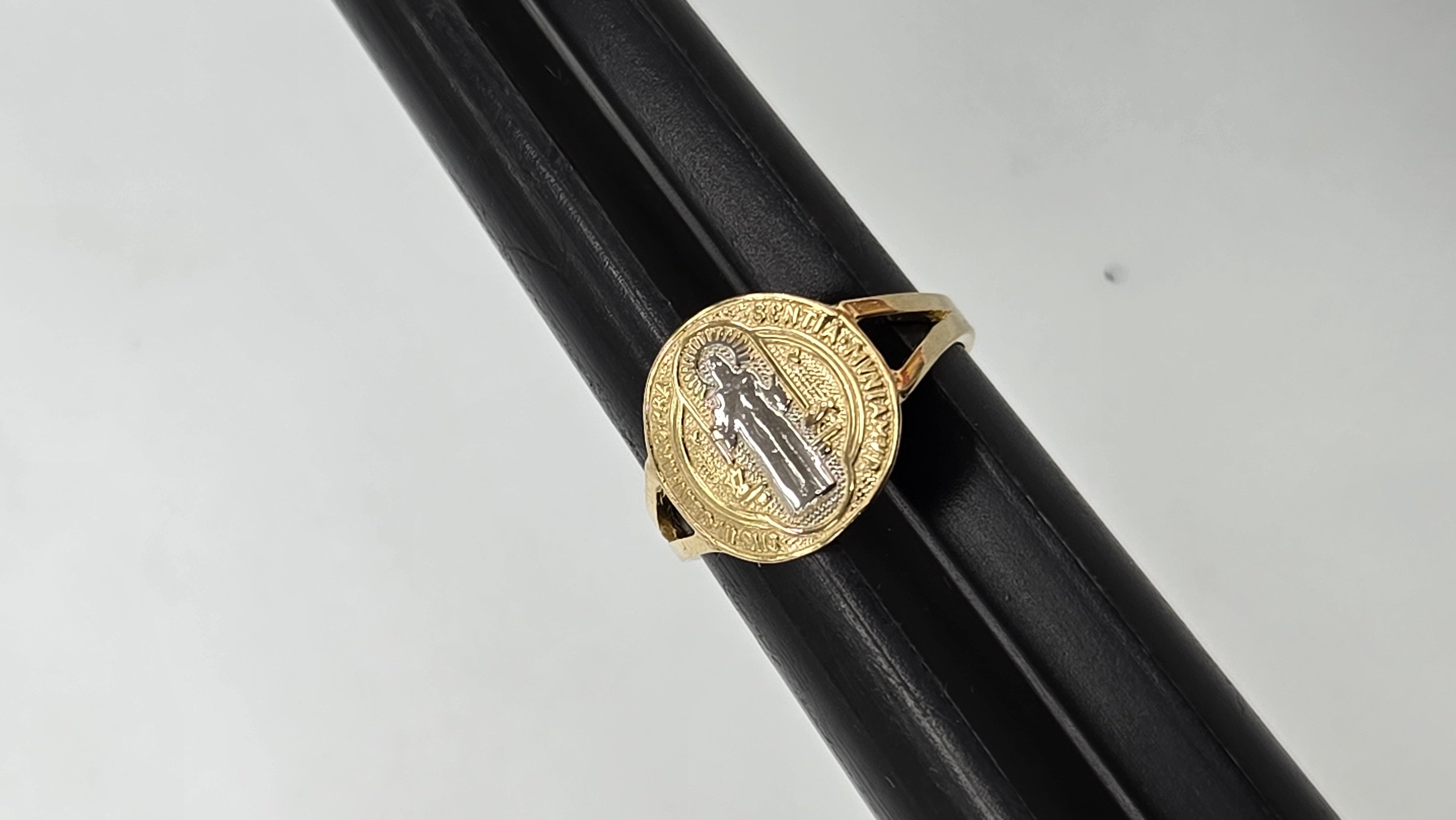 10KT Gold San Benito Saint Benedict Ring – RoundShape Religious Catholic Ring
