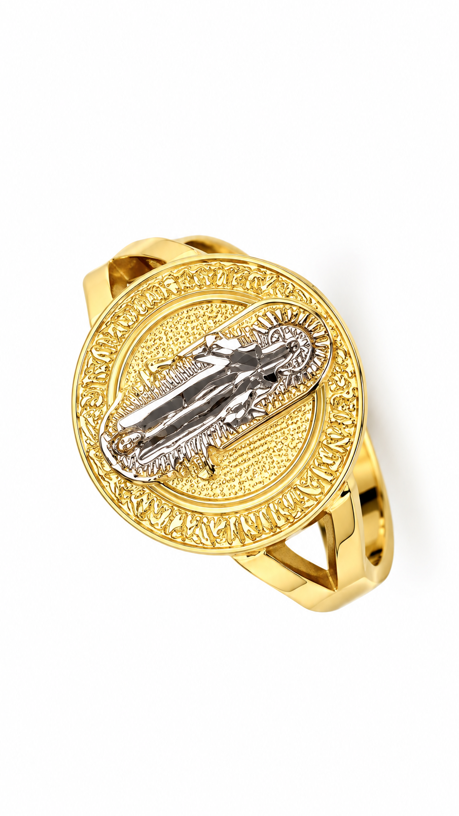 10KT Gold San Benito Saint Benedict Ring – Round Shape Religious Catholic Ring